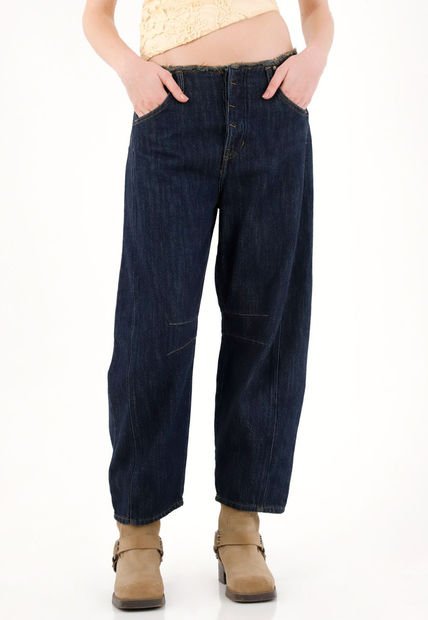 Jean Horseshoe Con Desflecado Raw Denim Para Mujer