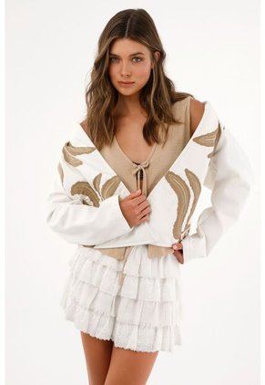 Tennis Abrigo Crudo De Silueta Amplia Con Bordado Para Mujer