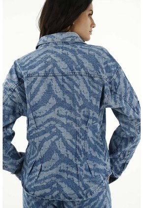 Chaqueta Estampada Azul Para Mujer