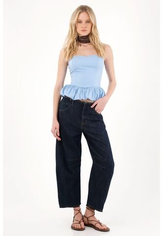 Tennis Camisa Strapless Con Ruedo Englobado Azul Para Mujer Tennis