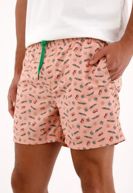 Pantaloneta De Baño Con Estampado Playero Para Hombre