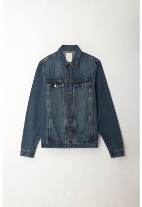 Tennis Chaqueta Denim Fit Recto Con Lavado Medio Desgastado En Algodón Azul Para Hombre