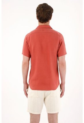 Tennis Camisa Manga Corta En 100% Lino Naranja Para Hombre
