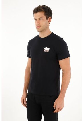 Tennis Camiseta Negra Regular Fit Estampada Para Hombre