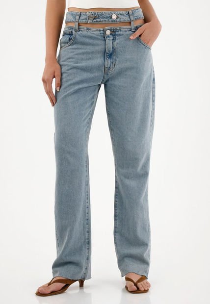 Jean Recto De Tiro Alto Con Diseño Cut Out Para Mujer