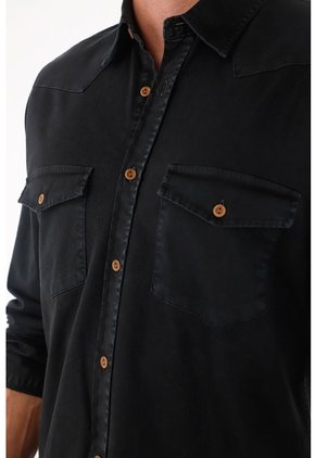 Tennis Camisa En Dril Con Bolsillos Negra Para Hombre