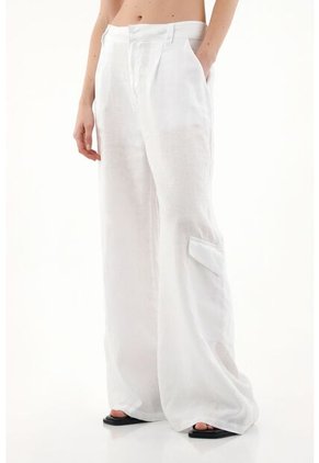 Tennis Pantalón Wide Leg En 100% Lino Blanco Para Mujer