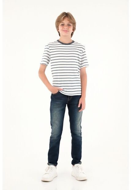 Camiseta Con Estampado De Rayas Azules Para Niño