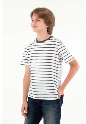 Camiseta Con Estampado De Rayas Azules Para Niño