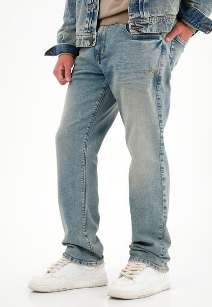 Jean Recto Con Dirty Azul Claro Para Hombre