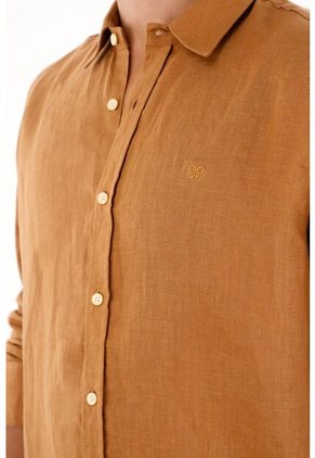 Tennis Camisa En 100% Lino Café Para Hombre