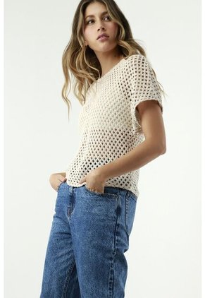 Camiseta Crudo Tipo Crochet Para Mujer