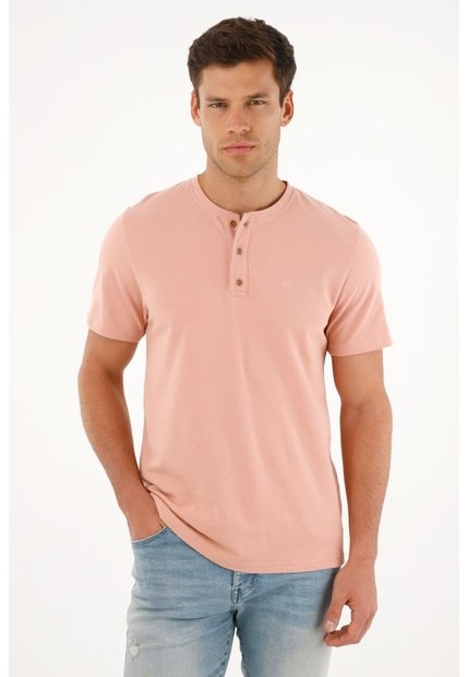 Camiseta Rosada Manga Corta Para Hombre