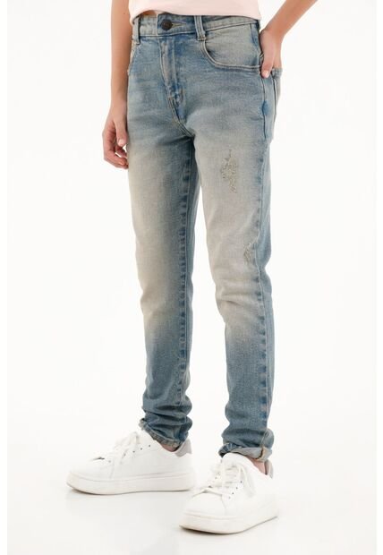 Jean Recto Tiro Medio Con Desgastes Para Niño