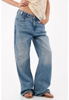 Tennis Jeans Wide Leg Con Bajo Extra Largo En Denin Para Mujer