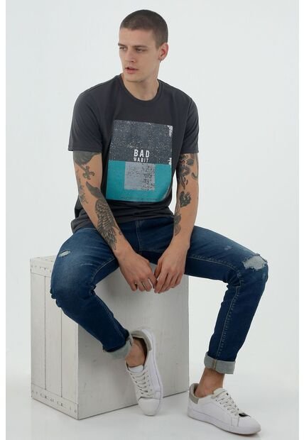 Camisa De Tela Preteñida Gris Para Hombre