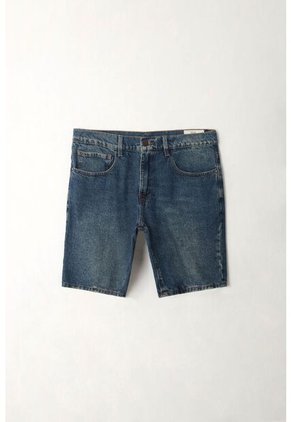 Tennis Bermuda Fit Recto Con Lavado Vintage En Denim De Algodón Azul Medio Para Hombre