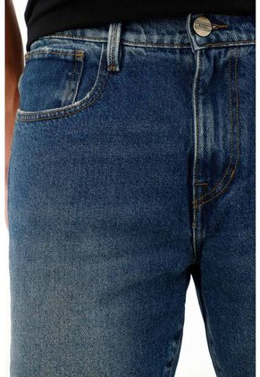 Tennis Bermuda Fit Recto Con Lavado Vintage En Denim De Algodón Azul Medio Para Hombre