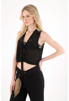 Tennis Chaleco Con Transparencia Negro Para Mujer