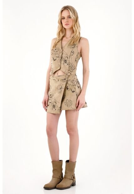 Tennis Chaleco Tipo Suede Floral Café Para Mujer