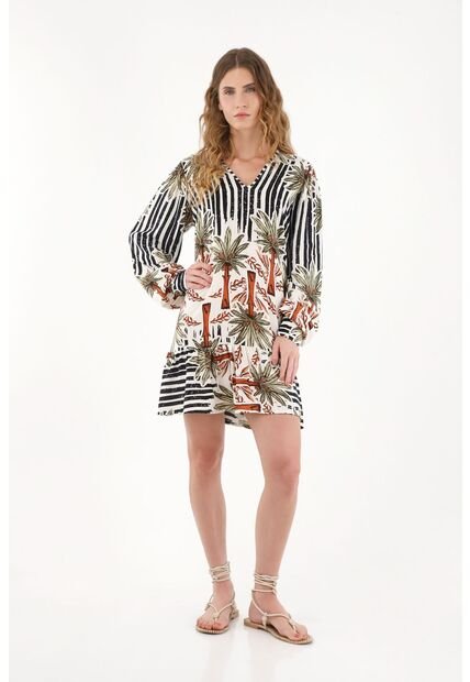 Tennis Vestido Corto Manga Larga Estampado Para Mujer