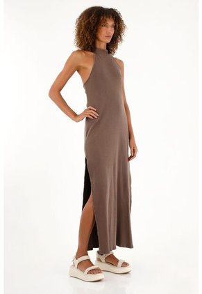 Tennis Vestido Café Largo En Rib Para Mujer