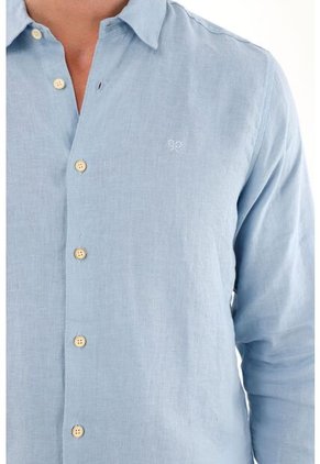 Tennis Camisa En 100% Lino De Manga Larga Azul Para Hombre