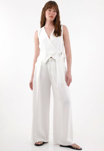 Pantalón Wide Leg Con Tablas Crudo Para Mujer