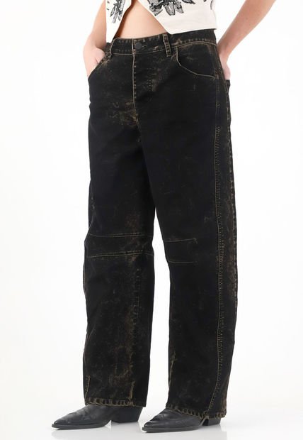 Jean Horseshoe De Tiro Bajo En Velvet Negro Para Mujer