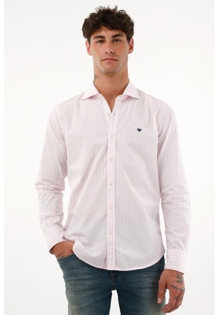 Camisa Rosada A Rayas Para Hombre