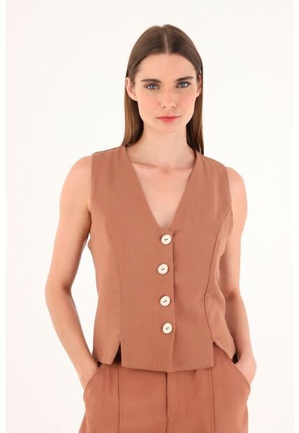 Tennis Chaleco Café De Tela Fluida Para Mujer