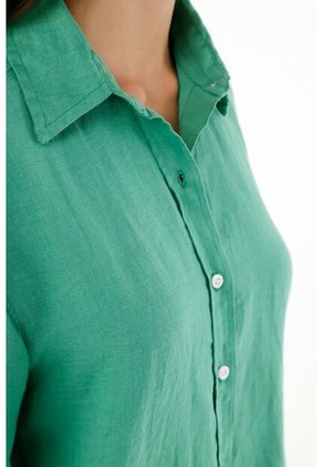 Camisa Verde En 100% Lino Para Mujer