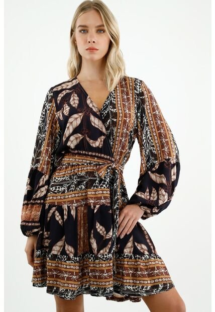 Vestido Corto Con Estampado Natural Para Mujer