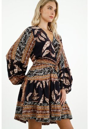 Vestido Corto Con Estampado Natural Para Mujer