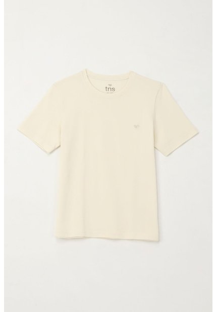 Camiseta Básica Con Raqueta Bordada Crudo Para Niño