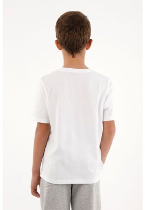 Camiseta Con Bordado Localizado Blanca Para Niño