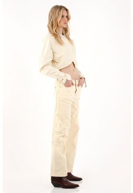 Tennis Jean Wide Leg Con Cortes Desflecados Amarillo Para Mujer