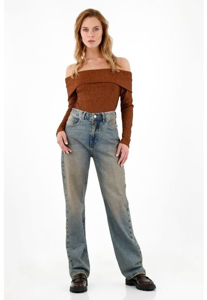 Camiseta Color Metálico De Cuello Bandeja Para Mujer