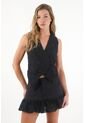 Tennis Camisa Tipo Chaleco Bordada Negra Para Mujer de Tennis