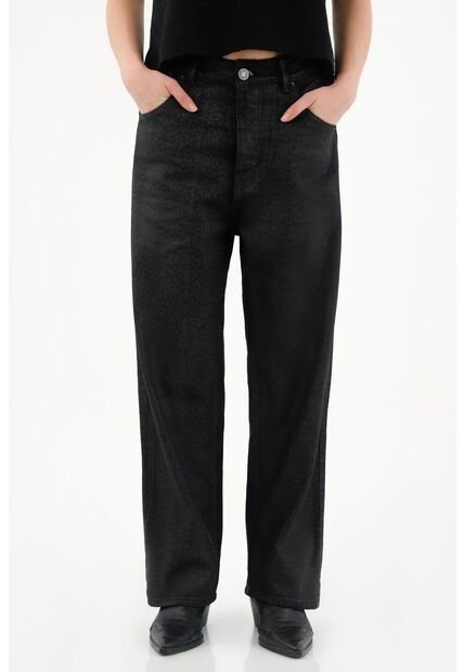 Tennis Pantalón Con Efecto Resinado Animal Print Negro Para Mujer