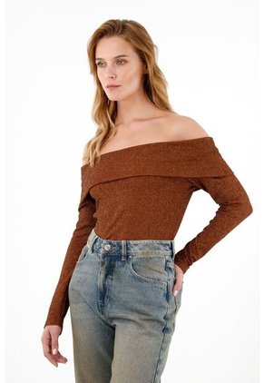 Camiseta Color Metálico De Cuello Bandeja Para Mujer