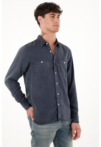 Tennis Camisa Clásica Manga Larga Azul Para Hombre Tennis