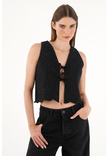 Tennis Chaleco Crop Con Detalles Bordados Para Mujer