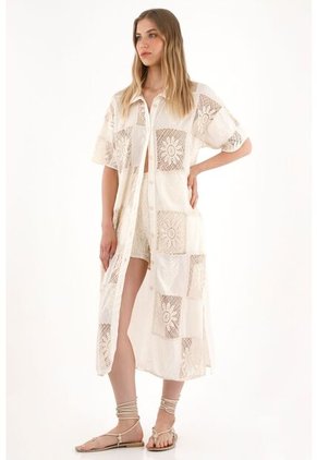 Tennis Camisa Larga Con Mix De Telas Crudo Para Mujer