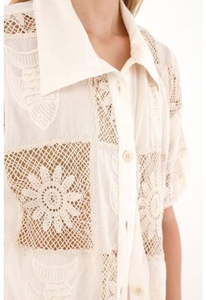 Tennis Camisa Larga Con Mix De Telas Crudo Para Mujer