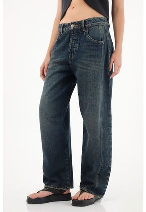 Tennis Jean Horseshoe De Tiro Bajo Azul Oscuro De Ajuste Cómodo Para Mujer