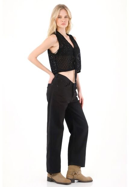 Tennis Jean Recto Tiro Bajo Negro Para Mujer