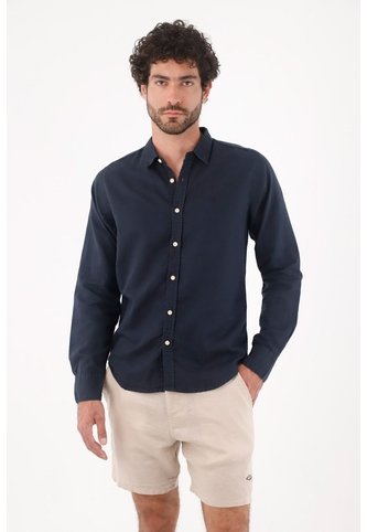 Tennis Camisa Para Hombre De Lino Marino Relajada Con Botones Claros Tennis