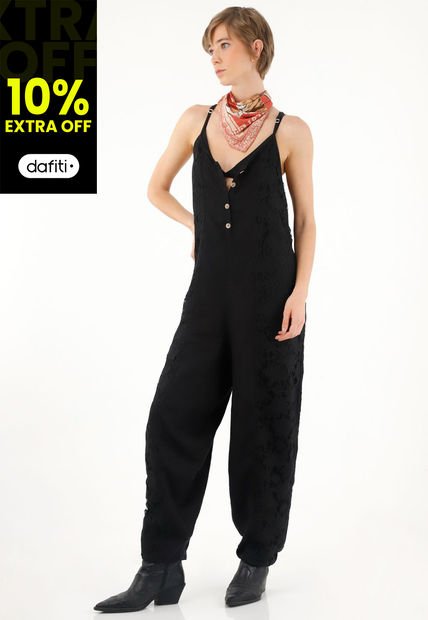 Overall Negro De Tiras Para Mujer
