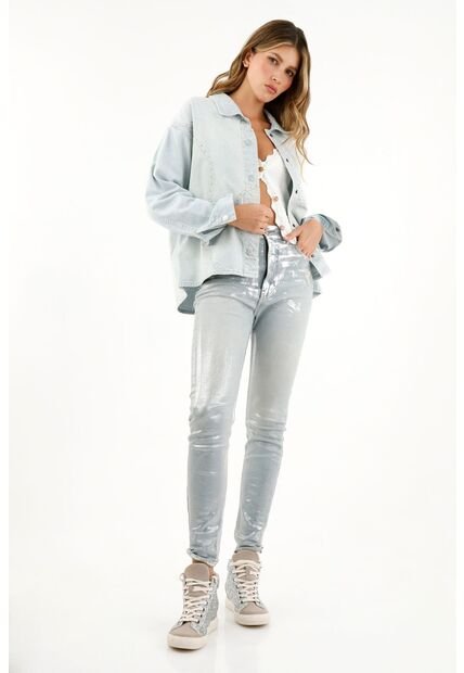 Tennis Sobrecamisa Azul Denim Con Apliques Para Mujer